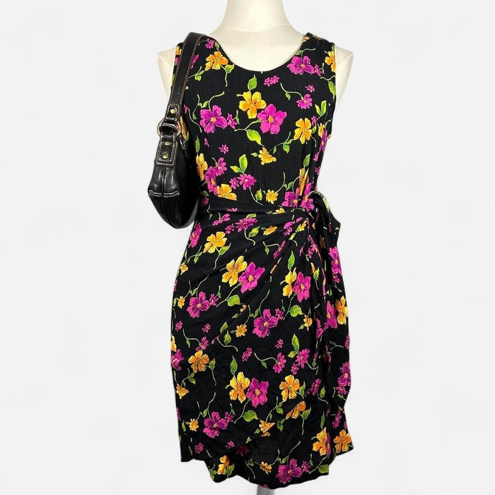 Vintage Multicolor Floral Wrap Bodycon Dress Womens 10 Whimsigoth Colorful